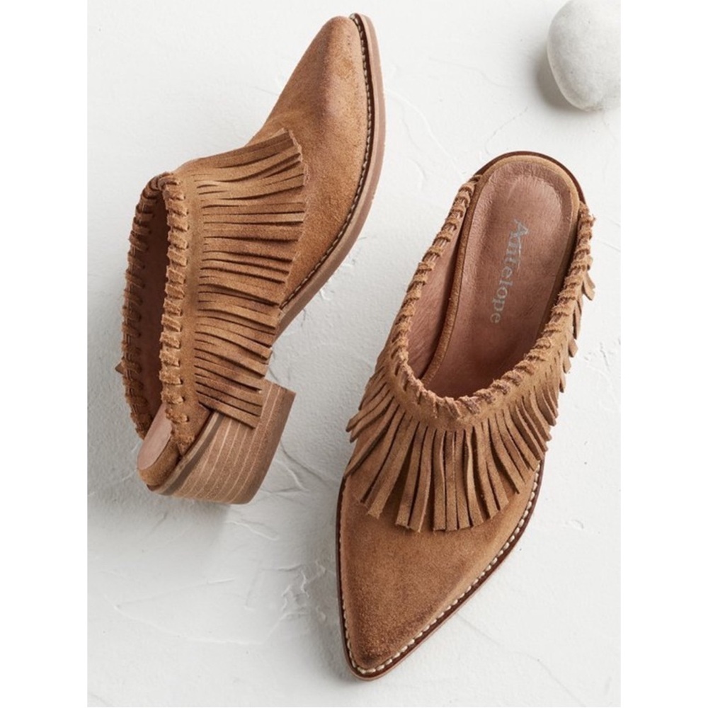Antelope Brown Fringe Mules